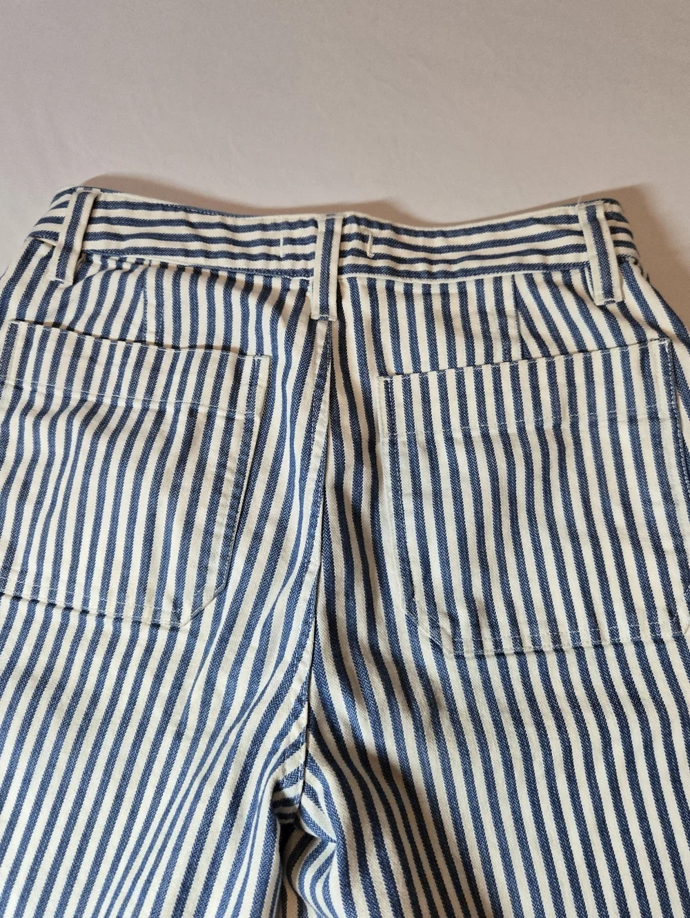 Madewell Emmett Wide-Leg Crop Pants Railroad Stripe Blue & White 27x24 - Picture 10 of 10